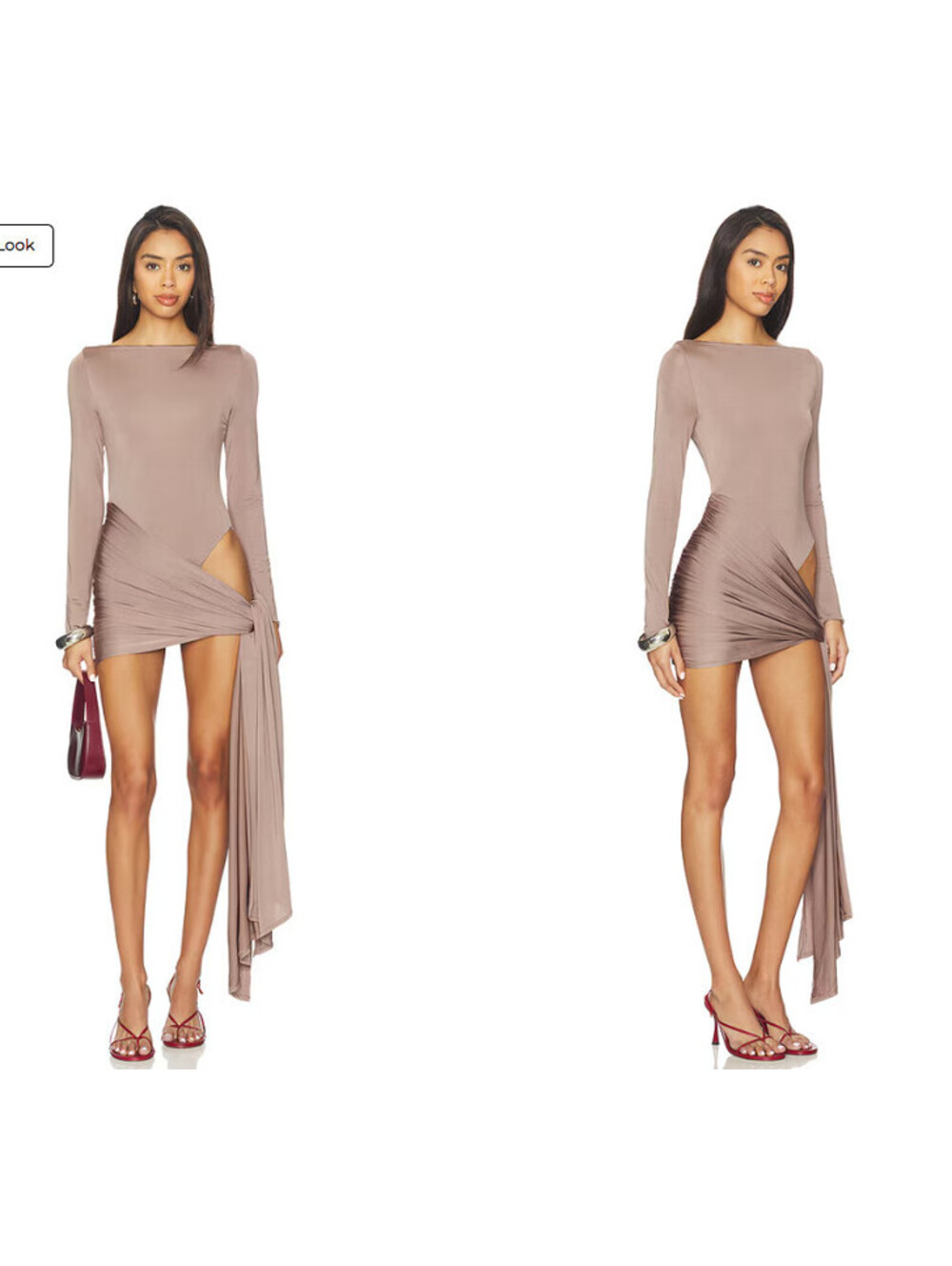 NBD Imari Mini Dress Internal snap Large hip cutout long draping sash XS $189